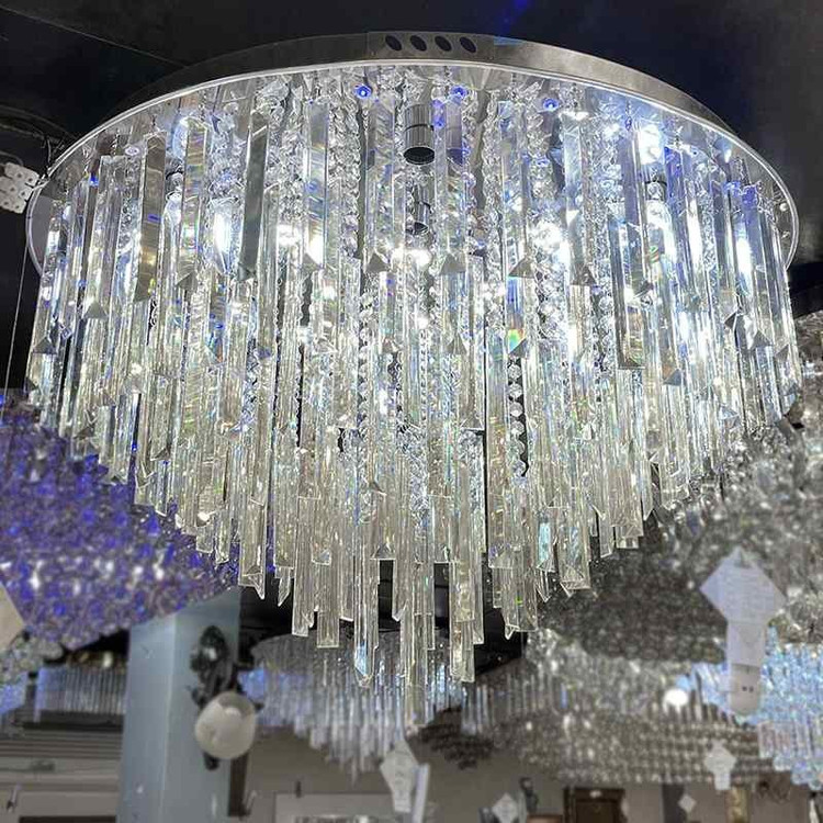 لوستر فلاش مونت کریستال منشوری | قطر 40| 8 سرپیچ شمعی | پایه استیل
